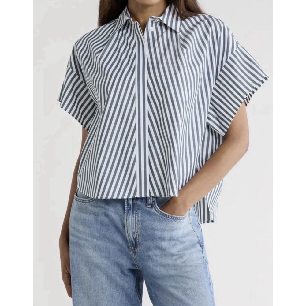 Rag & Bone ST Maura Blue Striped Button Up Shirt $198 Small